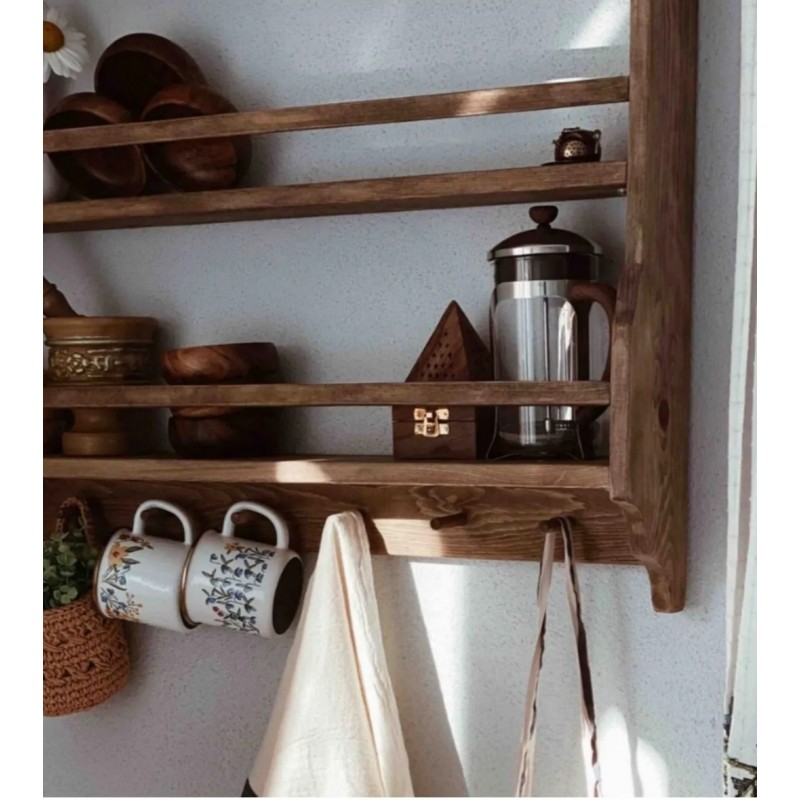 Ahşap Terek Duvar Rafı Kahve Köşesi XL
