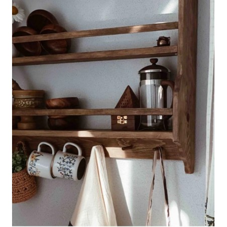 Ahşap Terek Duvar Rafı Kahve Köşesi XL